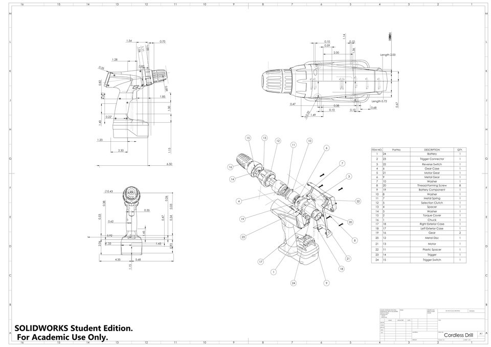 Drawing — dimensions, exploded view and parts list