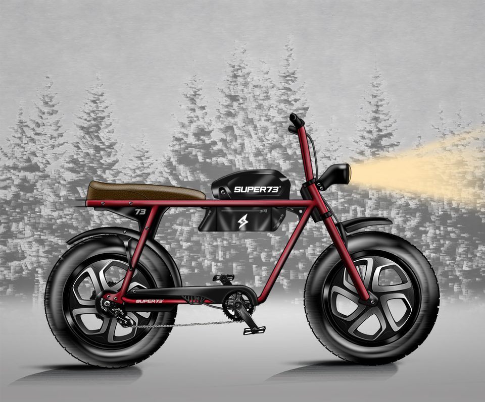 SUPER73 e-bike — rendered sketch