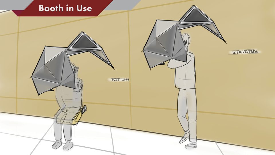 Booth in use — sitting and standing