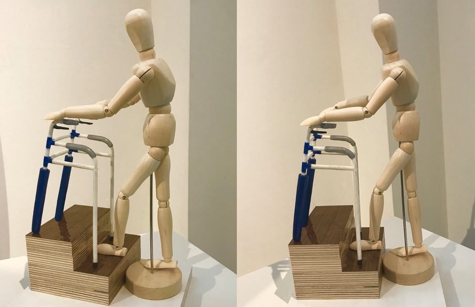 Scale model on stairs